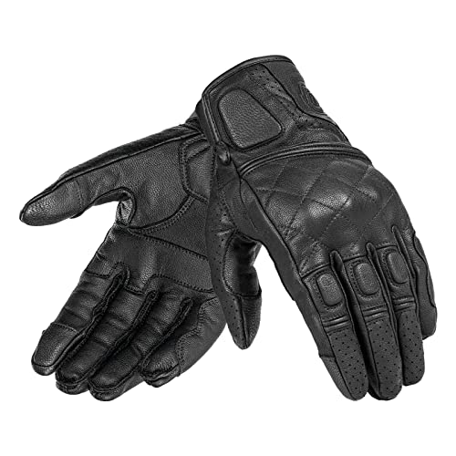 BORLENI Motorradhandschuhe Echtes Leder Ziegenleder Mesh Soft Protector Touchpanel Kompatibel Frühling Sommer Herbst Schwarz Herren XL