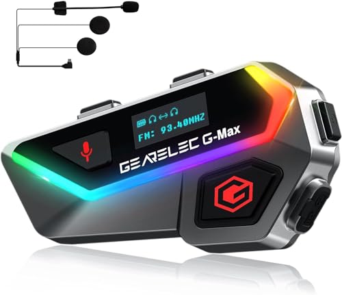 GEARELEC Gmax Motorrad Bluetooth KommunikationSystem Headset,【HiFi Stereo-Sound】【Bildschirm und RGB-Lichter】Helm Headset