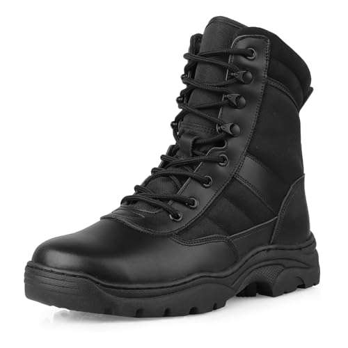 LUDEY Einsatzstiefel Herren Zipper Kampfstiefel Springerstiefel Militär Stiefel Tactical Boots Herren security Schuhe Wanderschuhe Schwarz 46EU