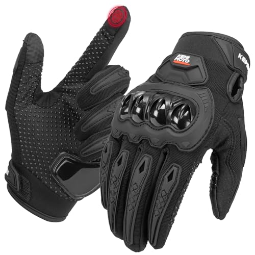 KEMIMOTO Motorrad Handschuhe Herr, Motorradhandschuhe mit Touchscreen, Knöchelprotektor, Sommer Handschuhe für Motorrad, Mountainbike, Motorcross, Fahrrad, Roller Schwarz L