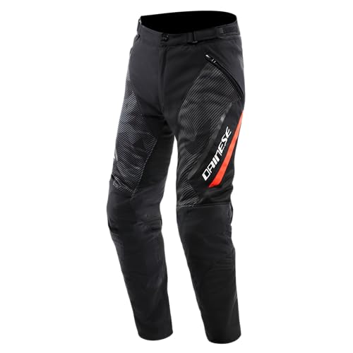 Dainese - Drake 2 Super Air Tex Pants, Mesh-Motorradhose, belüftet und leicht, mit abnehmbaren Protektoren, Mann, Schwarz/Anthrazit/Rot-Fluo, 54