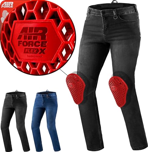 SHIMA Rider Motorrad Jeans Herren mit Protektoren Airforce Knieprotektoren Motorradhose Kurzgrößen Hosen Motorradjeans für Herren Protektorenhose Textilhose Jeanshose Lang (Männer, Schwarz, 32/34)