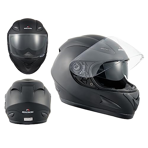 MOCOERL Integralhelm, Motorradhelm ECE Zertifiziert - Maximale Verkehrssicherheit, Robuster & Leiser Motorrad Helm, Kinn & Kopf Belüftung, Ratschenverschluss, Klares Visier (Schwarz, XL)