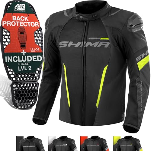 SHIMA SOLID Motorrad Jacke Herren mit Protektoren AIRFORCE Rückenprotektor Motorradjacke Sommer Schutzjacken Textiljacke Wasserdicht Protektorenjacke Sommerjacke Stadt (Männer, Fluo, Belüftet, XXL)