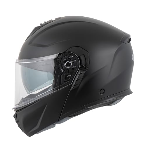 MTR K-4 Evo Klapphelm, als Jethelm & Integralhelm ECE 22.06 Geprüft, Motorradhelm mit Sonnenvisier, Visierwechsel ohne Hilfsmittel, Motorradhelm Herren & Damen, Matt Schwarz, XXL