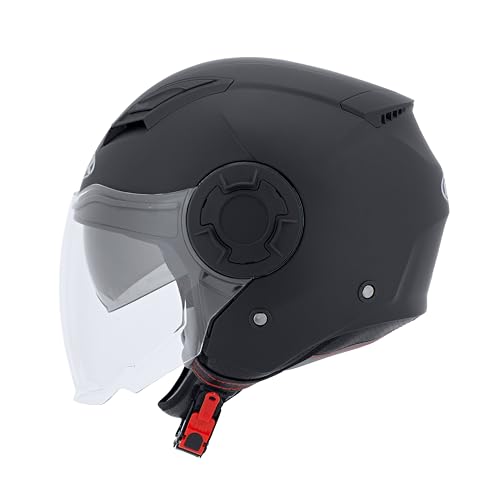 MTR Demi-Jet 5 Evo Jethelm mit Visier und Sonnenblende, ECE Zertifiziert, Herren & Damen, L, Leichter Motorradhelm mit Visier, Jethelm mit Sonnenblende in Matt Schwarz