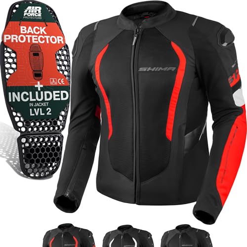 SHIMA MESH PRO 2.0 Motorrad Jacke Herren mit Protektoren AIRFORCE Rückenprotektor Motorradjacke Sommer Schulter Protektor Ellbogen Textiljacke Schutzjacken Protektorenjacke (Männer, Rot, XL)