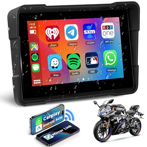 Hodozzy Portable Bildschirm für Motorrad Wireless CarPlay & Android Auto Navigator GPS Navi 5 Zoll HD Wasserdicht Touchscreen Motorrad Bluetooth Monitor Mirror Link EQ FM TF Display für Motorrad