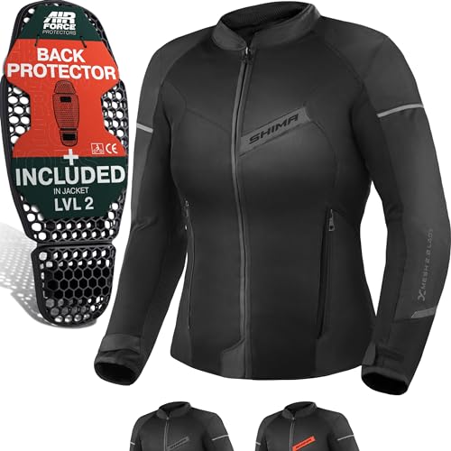 SHIMA X-MESH Motorrad Jacke Damen mit Protektoren AIRFORCE Rückenprotektor Motorradjacke Sommer Mesh Belüftet Textiljacke Schutzjacken Protektorenjacke Luftige (Frauen, Schwarz, L)