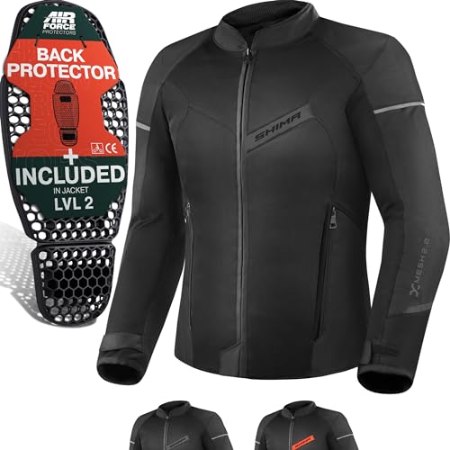 SHIMA X-MESH Motorrad Jacke Herren mit Protektoren AIRFORCE Rückenprotektor Motorradjacke Sommer Mesh Belüftet Textiljacke Schutzjacken Protektorenjacke Luftige (Männer, Schwarz, L)