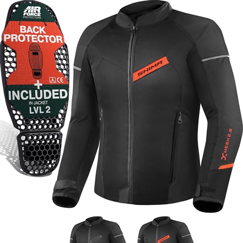 SHIMA X-MESH Motorrad Jacke Herren mit Protektoren AIRFORCE Rückenprotektor Motorradjacke Sommer Mesh Belüftet Textiljacke Schutzjacken Protektorenjacke Luftige (Männer, Rot, M)