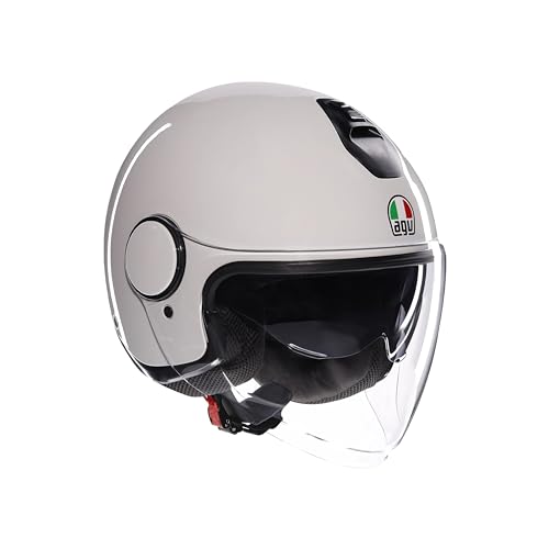 AGV - ETERES E2206, Unisex Jet Motorradhelm, Motorrad Helm mit Diebstahlschutzring, Anti-Kratz und Anti-UV Visier, Technologie zur Sofortigen Schweißabsorption, Materia White, S