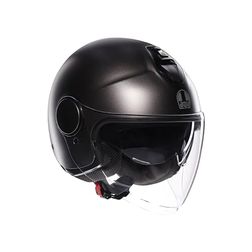 AGV - ETERES E2206, Unisex Jet Motorradhelm, Motorrad Helm mit Diebstahlschutzring, Anti-Kratz und Anti-UV Visier, Technologie zur Sofortigen Schweißabsorption, Matt Asfalto Grey, M