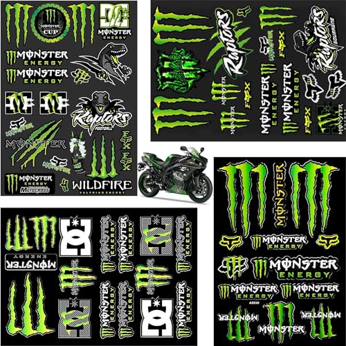 4-Teilig Monster Energy Aufkleber Aufkleber Motorrad Coole Motorradhelm Aufkleber – Hochwertige Sticker für MotorräDer, Skateboard, Auto Und GeläNdemotorräDer