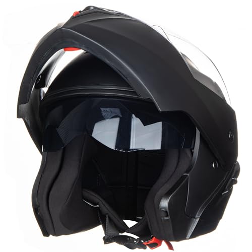 Helm für Motorräder Full-Face Motorcycle Helmet Tragbarer Integralhelme Flip-up Motorradhelm Zertifizierung von DOT (Matte Schwarz, XXL)