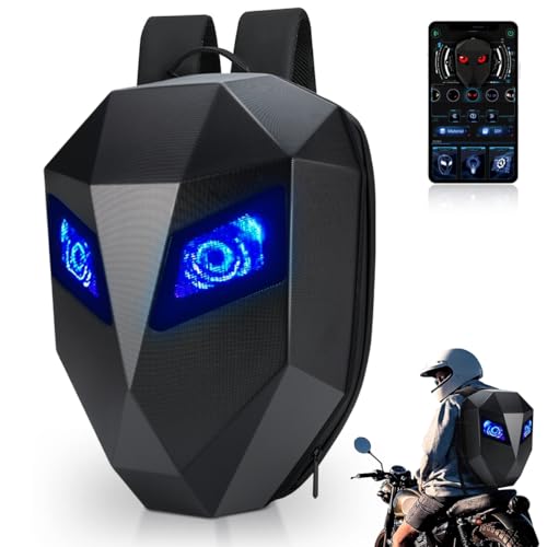 MOCOERL Helmrucksack für Motorrad, programmierbarer Motorradrucksack, Helmtasche mit LED-Anzeige, wasserdichte 3D-Hartschalen-Umhängetasche, Schwarz