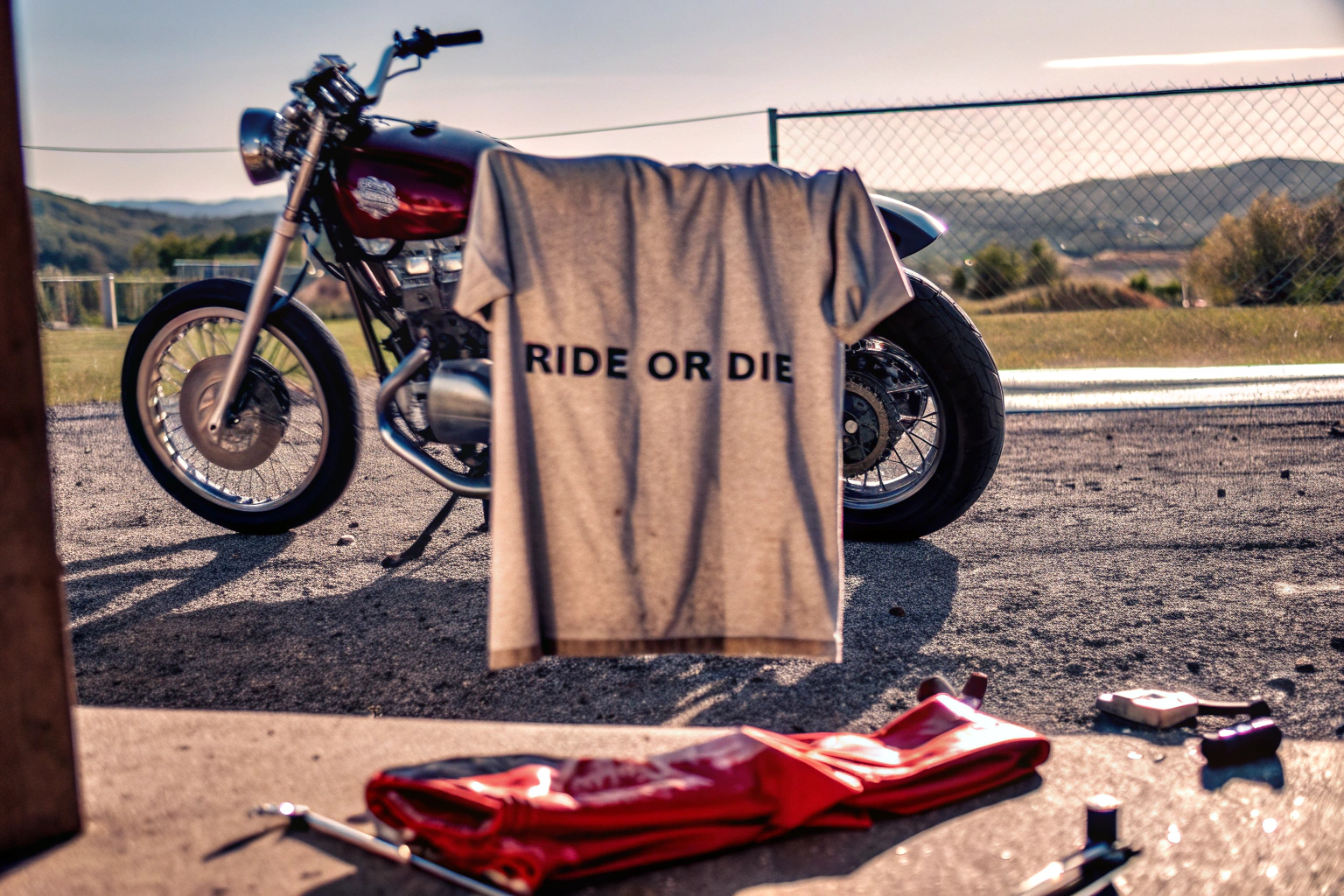 Biker mit Ride Or Die T-Shirt