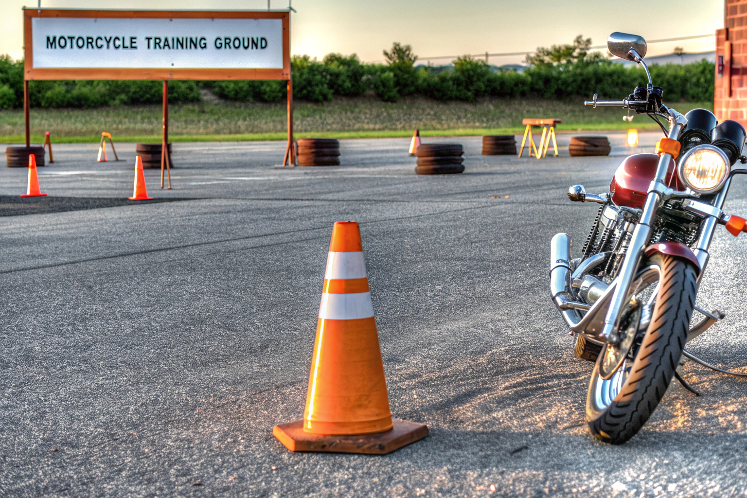 Motorradfahrlehrer mit Schüler