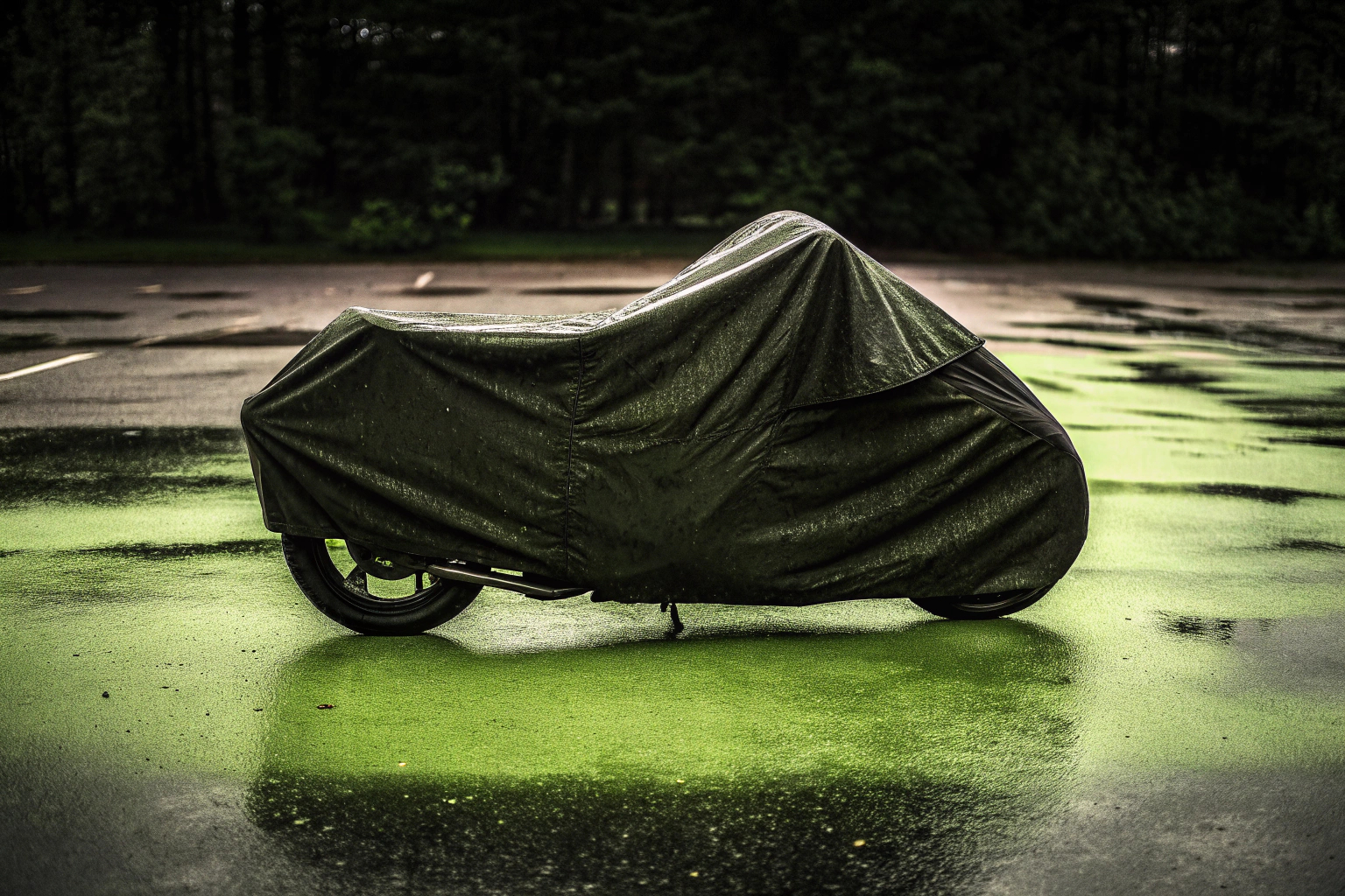 Motorradabdeckung im Regen