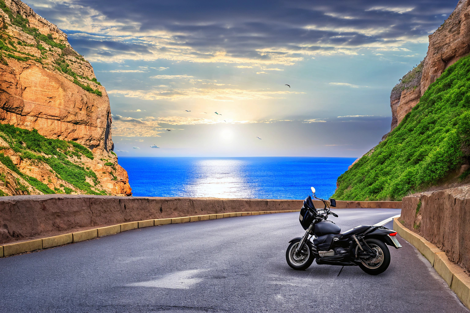 Motorradfahrer an der Küste