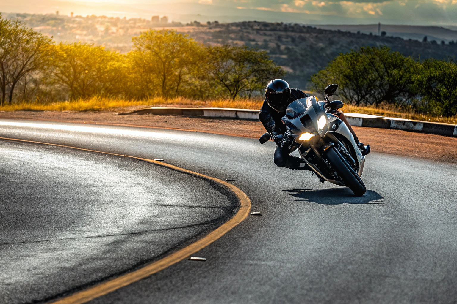 Motorradfahrer in einer Kurve