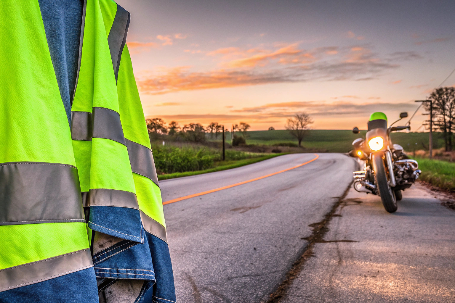 Motorradfahrer mit reflektierender Sicherheitsweste