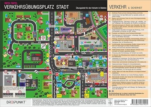 Verkehrsübungsplatz Stadtverkehr: Übungs- und Erklärungstafel für Verkehrssituationen im Stadtverkehr.