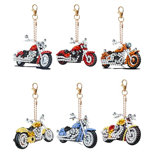 6PCS DIY Diamond Painting Schlüsselanhänger Motorrad